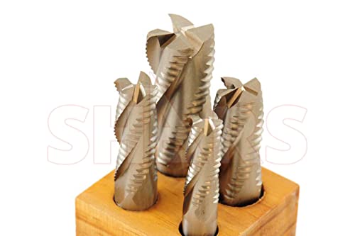 Shars 4 Flute Coarse Tooth M42 Cobalt Roughing End Mill Set (4 pcs, 1/2