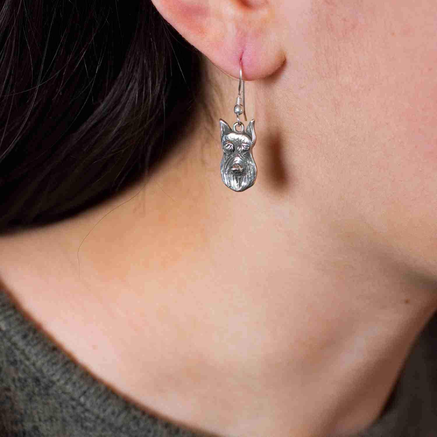 Sterling Silver Schnauzer Dog Earrings - Handmade Dangle Drop Earrings for Women - Perfect Gift for Dog Lovers, Pet Jewelry for Everyday Wear & Special Occasions