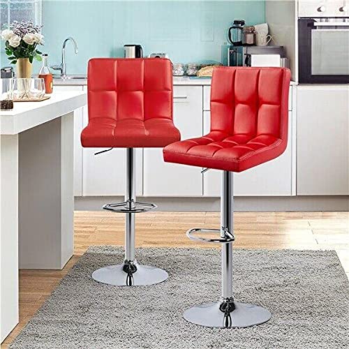 2PCS Adjustable Height Bar Stools - PU Leather Counter Stools for Kitchen, Dining & Home Bar - Red Modern Barstools with Swivel Seat - Perfect for Kitchen Island, Breakfast Nook & Entertainment Areas
