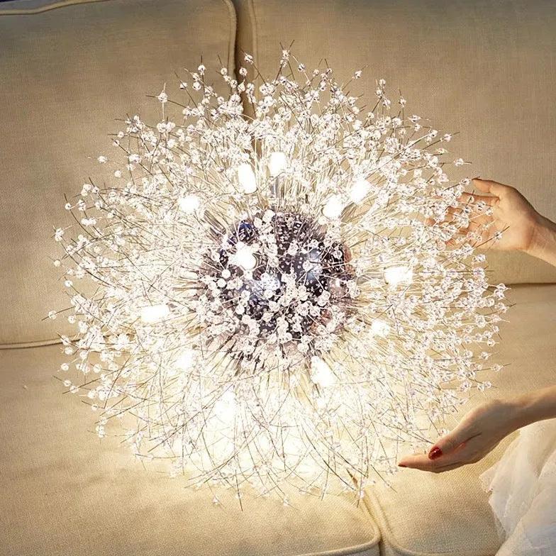 Starburst Gold Crystal Modern Chandelier - Elegant Ceiling Light Fixture for Dining Room, Living Room & Bedroom Decor