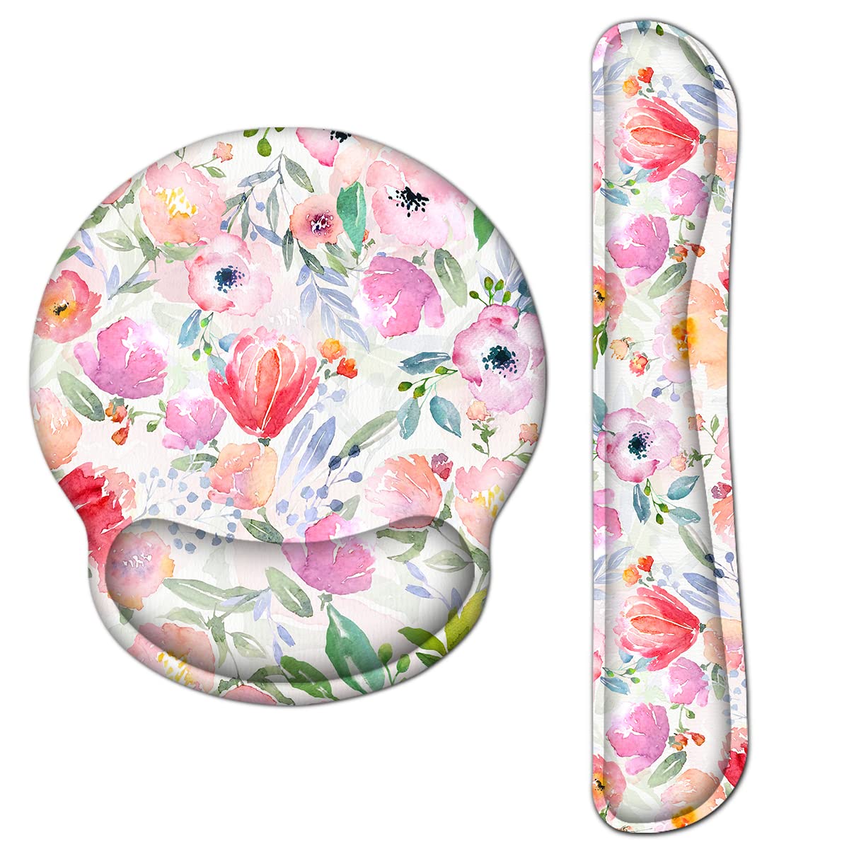 Memory Foam Keyboard Wrist Rest & Mouse Pad Set - Gaming & Office Comfort for Pain Relief (Floral Design) - Ergonomic Typing Support