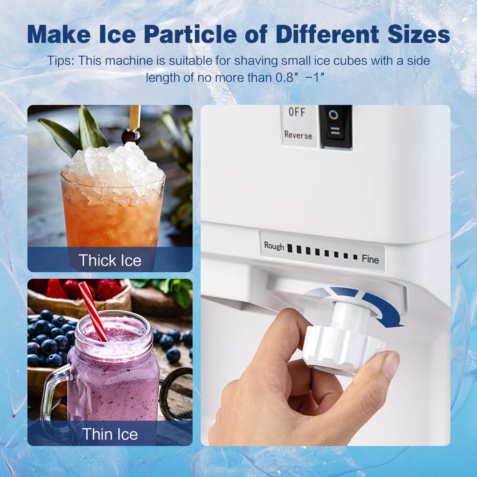 Electric Ice Crusher Shaver Machine - 460W Adjustable Snow Cone Maker with 265LBS/H Capacity - Commercial & Home Use for Cocktails, Slushies, and Desserts - White (Perfect for Parties, Cafes, and Restaurants)