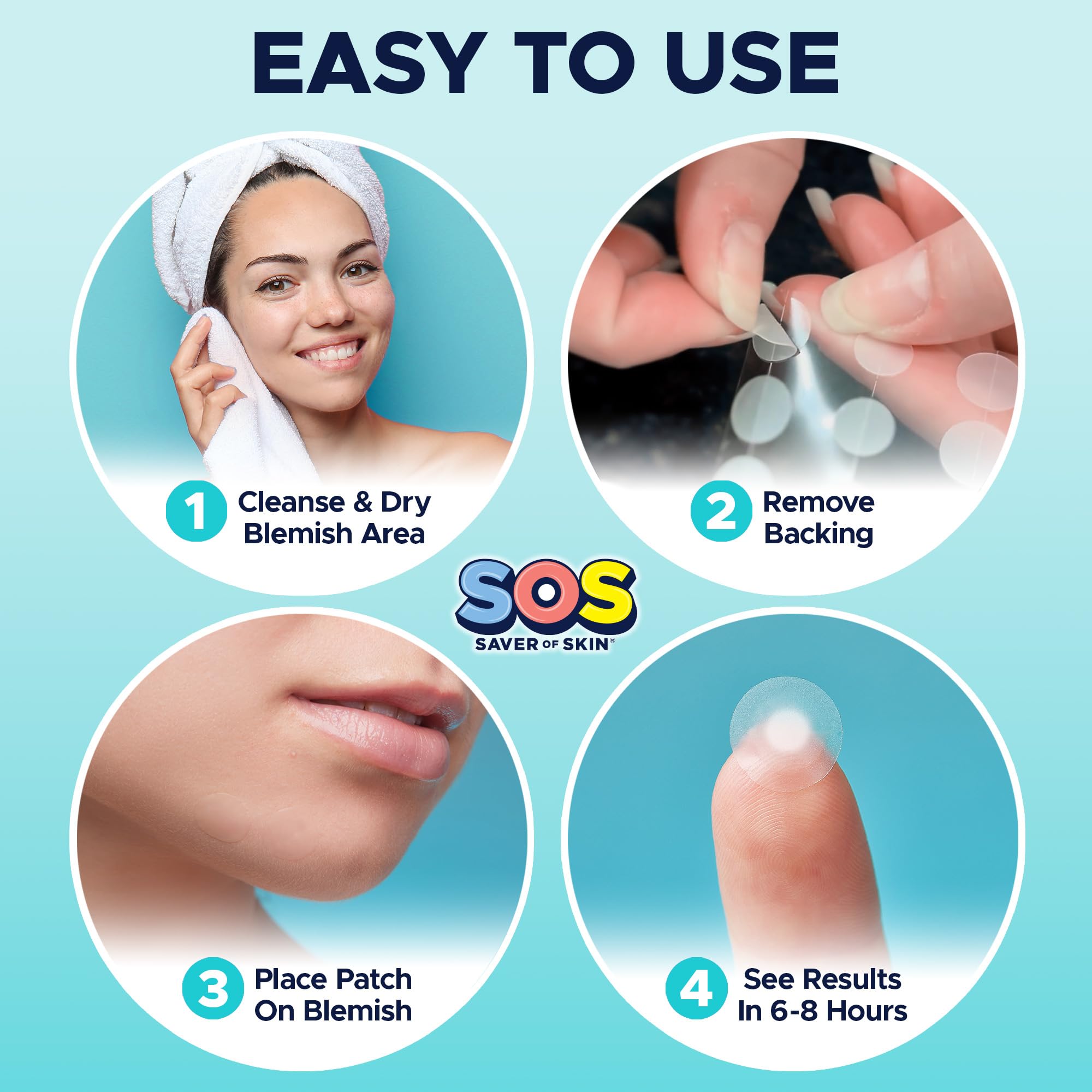 **Fast-Acting Hydrocolloid Acne Patches - SOS SAVER OF SKIN™ Blemish Patches for Pimples, Zits & Breakouts | Absorbs Fluids, Latex-Free, Vegan (40 Count, Transparent) | Perfect for Overnight Acne Treatment & Daily Skin Care**