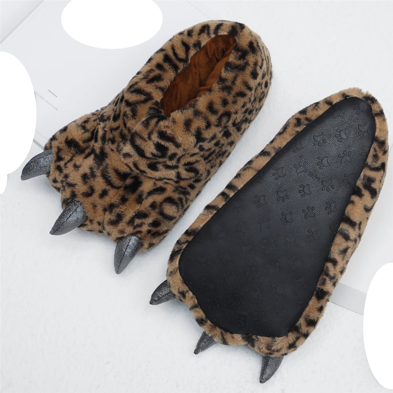 YESBOR Men's Cute Plush Paw Slippers - Fuzzy Animal Claw House Shoes for Halloween Cosplay & Costume - Warm Comfortable Indoor/Outdoor Slippers for Christmas Gifts, Lounge Wear and Themed Parties