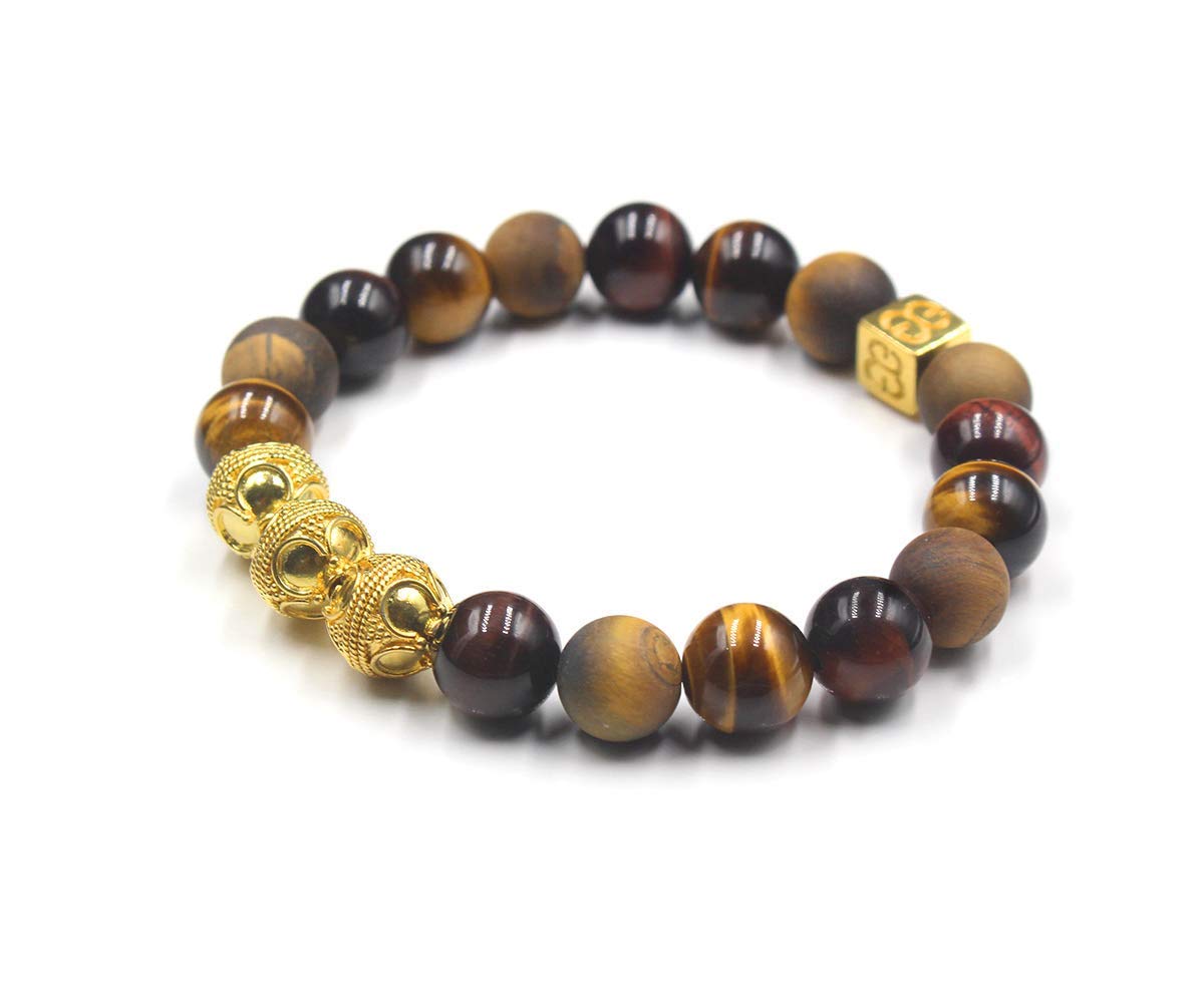 Men's Tiger's Eye & Gold Bracelet - Stylish Designer Beaded Bracelet for Men - Perfect for Gifts, Meditation & Everyday Wear