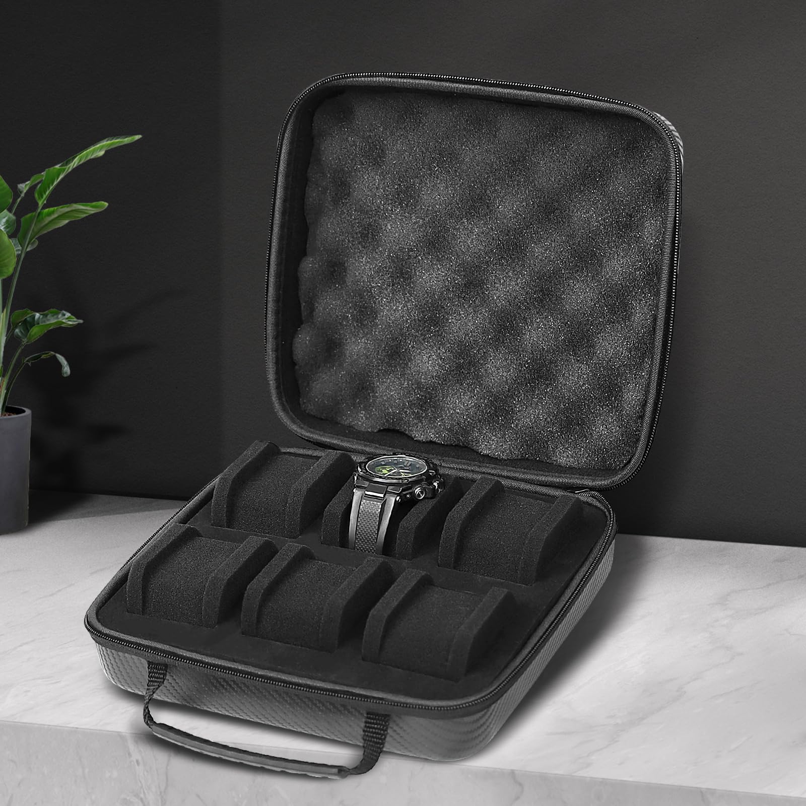 6-Slot Travel Watch Case for Men - Hard Watch Storage Box with Removable Shockproof Watch Pillows (Black) | Perfect for Business Trips, Vacations & Watch Collection Organization