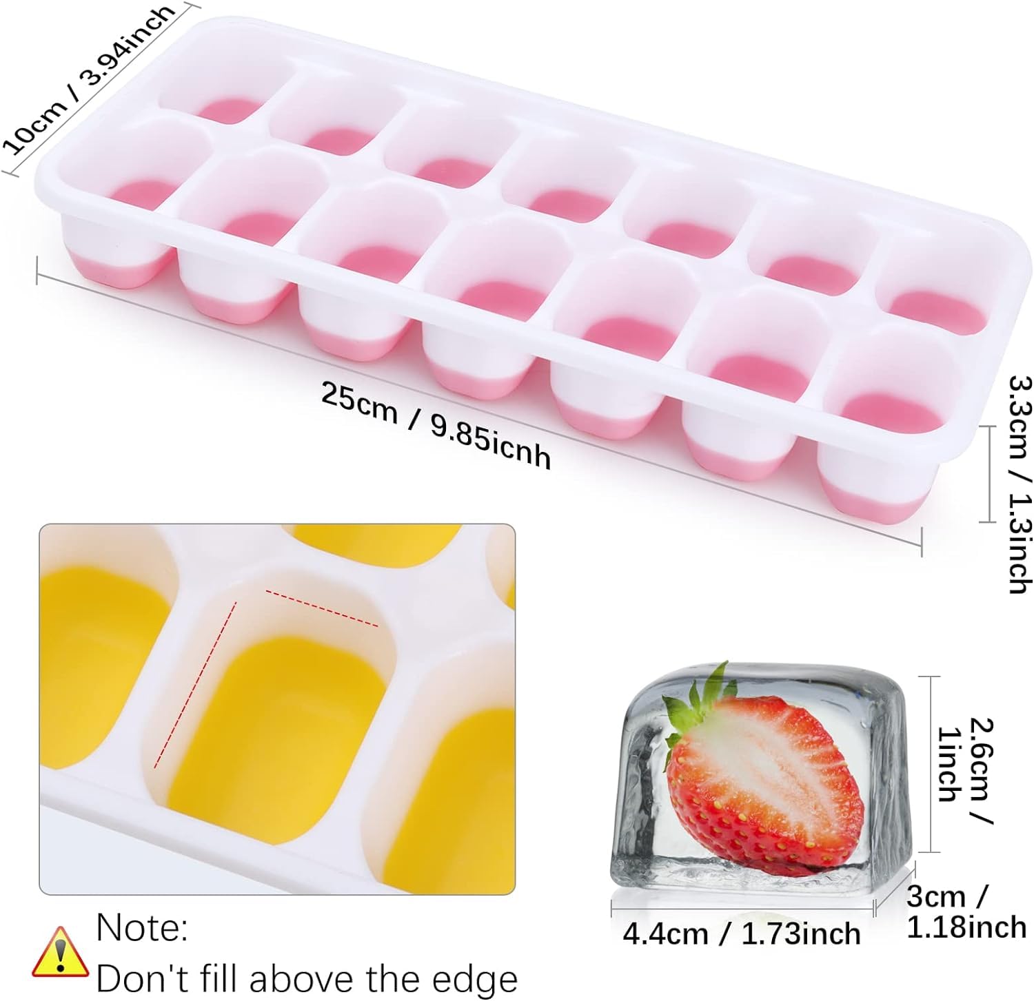 4 Pack Silicone Ice Cube Trays with Lids - Flexible, Easy Release & Stackable for Freezer - Spill-Proof Design Perfect for Cocktails, Iced Coffee & Party Drinks (Yellow)
