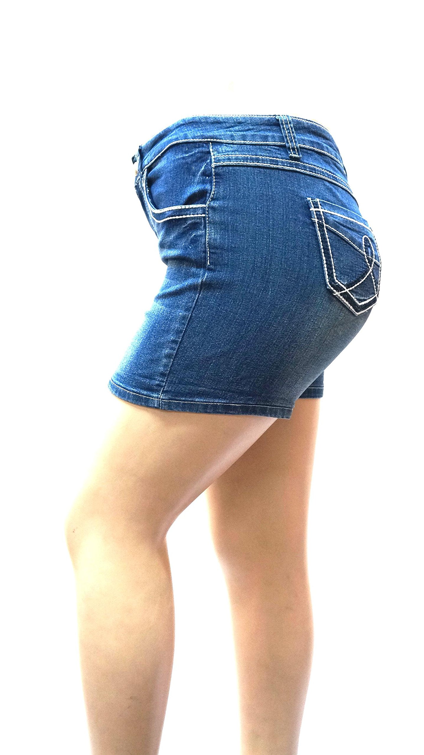 Jack David Women's Plus Size Stretch Denim Shorts - Blue Black Washed High Waist Comfort Fit for Casual Outings & Summer Fashion