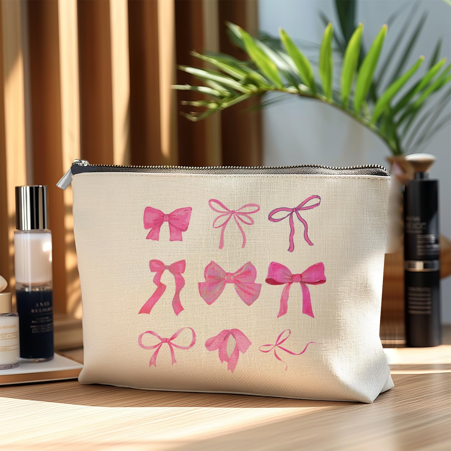 Hot Pink Coquette Bow Makeup Bag - Cute Aesthetic Cosmetic Pouch for Women | Perfect for Travel, Bridal Shower Gifts & Preppy Accessories