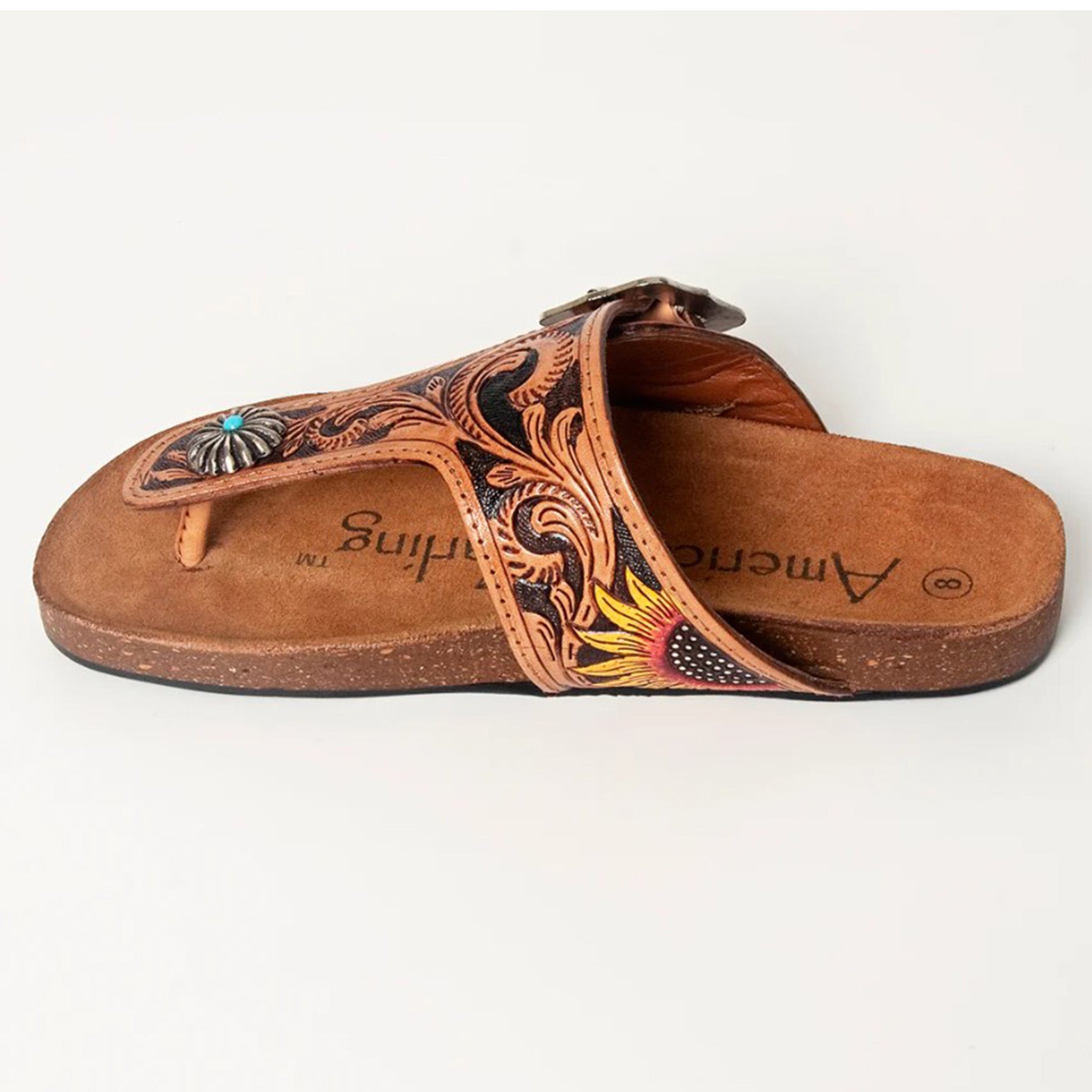 American Darling Women's Tooled Leather Sandals - Comfortable & Stylish for Summer, Beach & Casual Outings