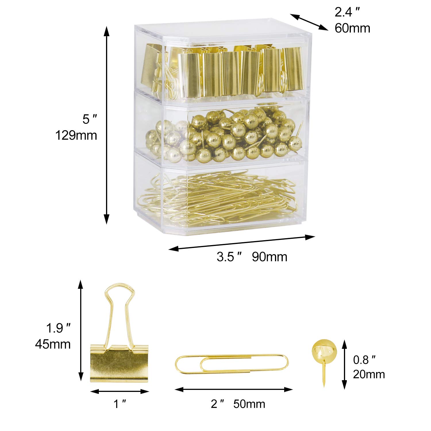 182pcs Gold Binder Clips Set - Large Paper Clips, Binder Clips & Push Pins - Premium Office Supplies for Women - Desk Organizer Accessories for Home Office, School & Workplace