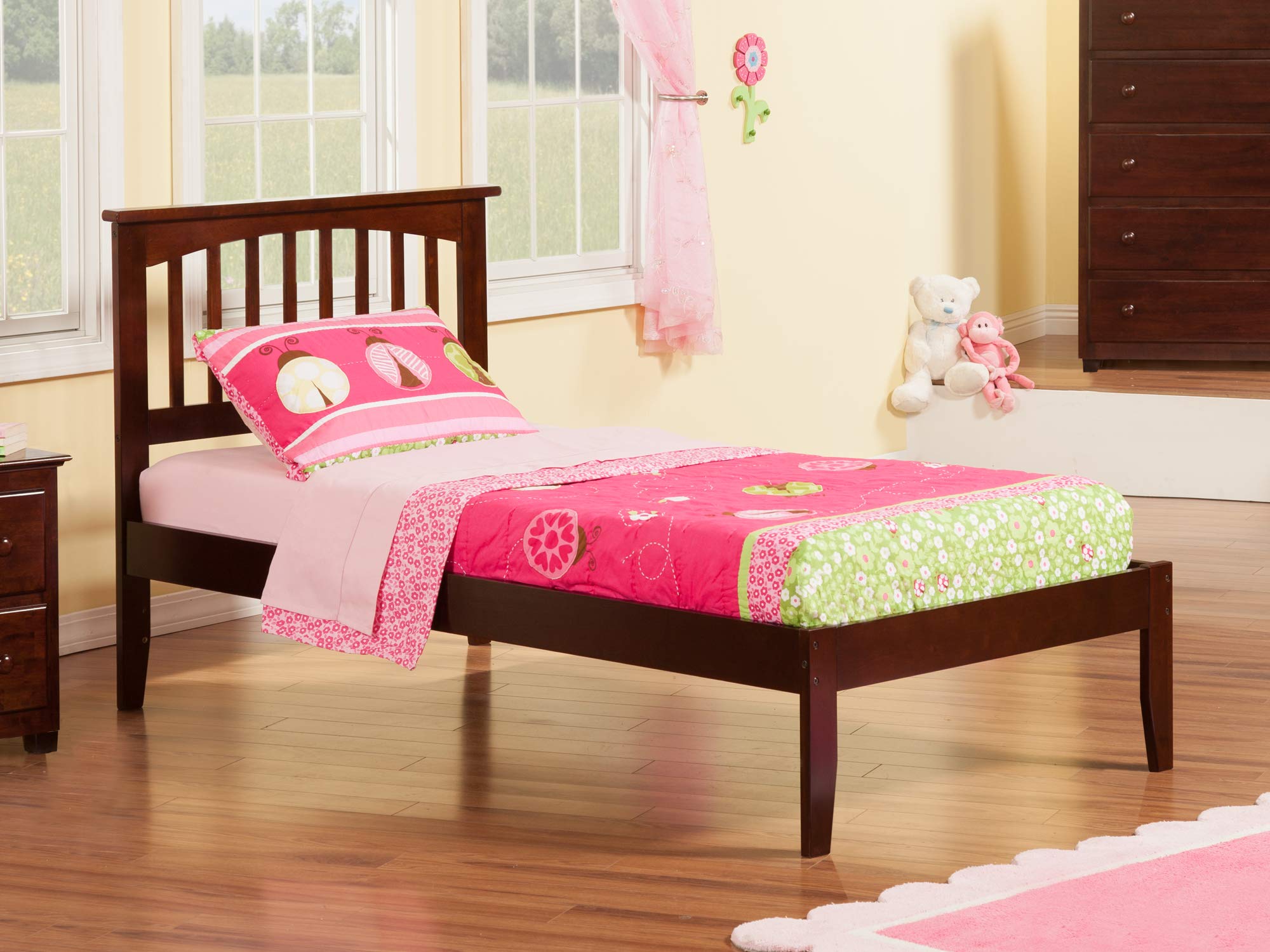 AFI Mission Twin Platform Bed with Attachable USB Charger - Modern Walnut Wood Bed Frame for Kids & Teens - Perfect for Small Bedrooms, Dorm Rooms & Shared Spaces