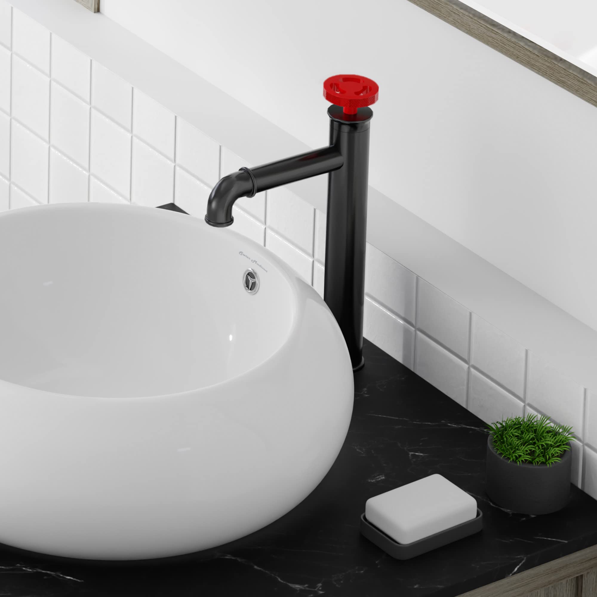 Avallon Matte Black Single Hole Single Handle High Arc Bathroom Sink Faucet with Blue Handles - Modern Waterfall Spout for Bathroom Vanity & Powder Room Upgrade