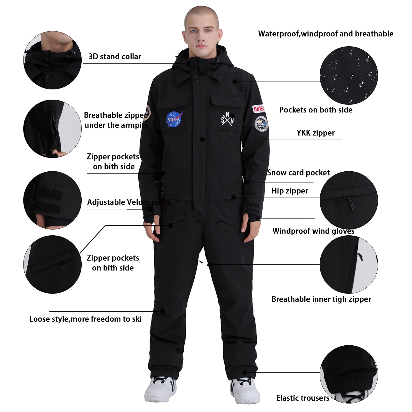 Waterproof & Windproof GSOU SNOW Insulated Ski Suit for Women & Men - One Piece Snowsuit for Skiing, Snowboarding & Winter Sports | Warm Winter Jumpsuit for Snowy Adventures