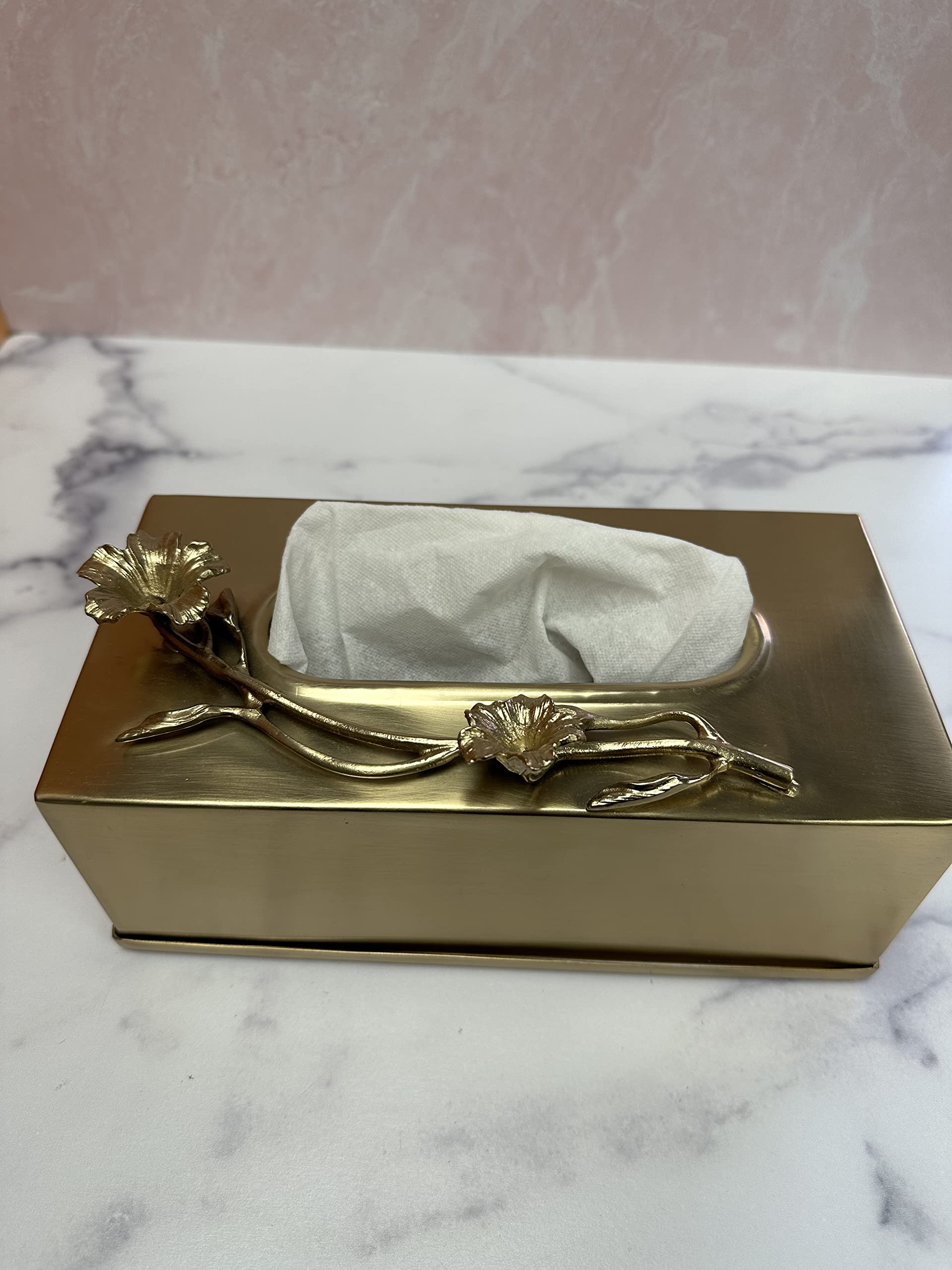 Decozen Elegant Rectangular Tissue Box Cover - Premium Home Decor with Rosemary Flower Accent for Bathroom, Kitchen & Bedroom | Stylish Paper Towel Holder for Countertops - Perfect for Home Decorating, Gift Giving & Daily Use