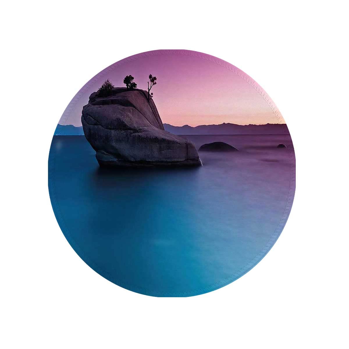 Premium Textured Round Mouse Pad with Stitched Edge - Anti-Slip Waterproof Rubber Base for Office, Home & Gaming (7.9×7.9×0.12 inches) - Perfect for Laptop & Desktop Use - Bonsai Rock Lake Tahoe Design - 1PC