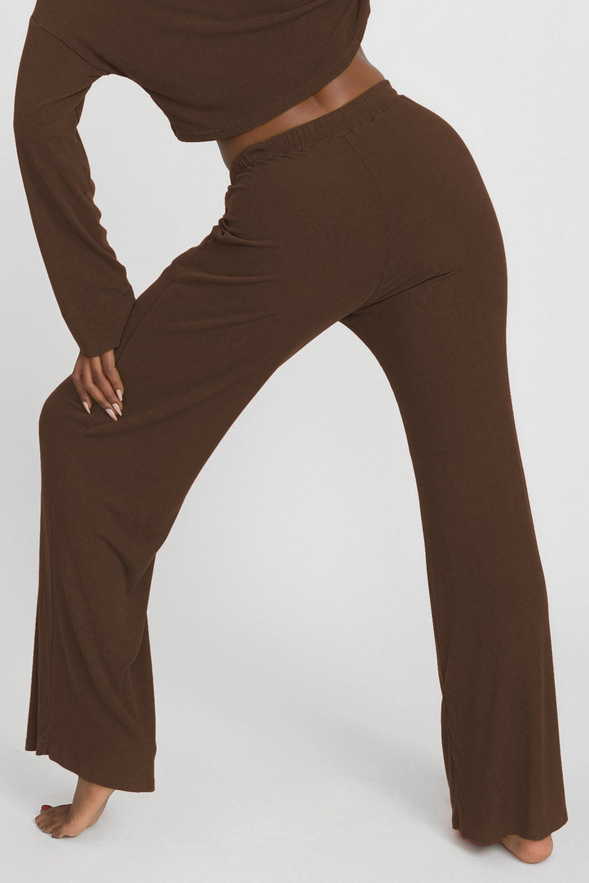 Rory Wide Leg Pants for Women - High Waisted Comfortable Chocolate Brown Trousers - Perfect for Office, Casual Wear & Travel
