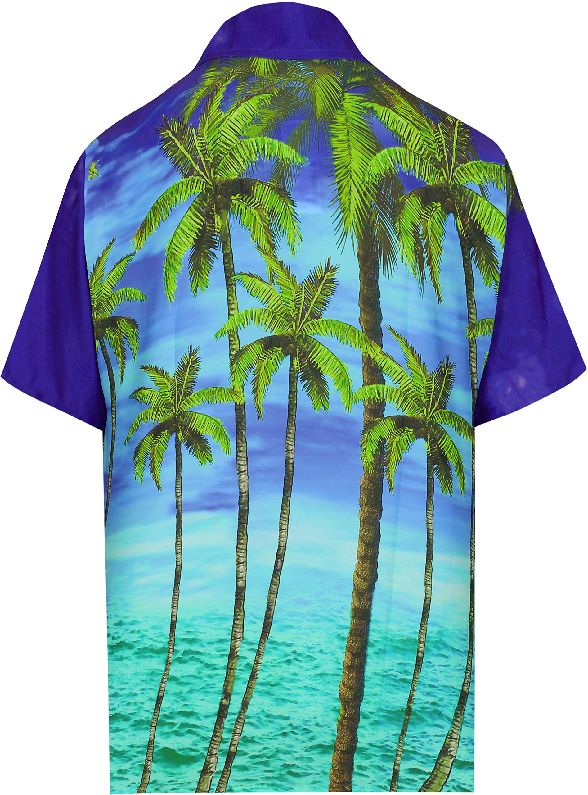 LA LEELA Men's Hawaiian Shirt - Short Sleeve Button Down Tropical Shirt for Summer Vacation, Beach Party & Casual Wear - Royal Blue with Palm Tree Print - Perfect for Luau, Island Getaways & Outdoor Events