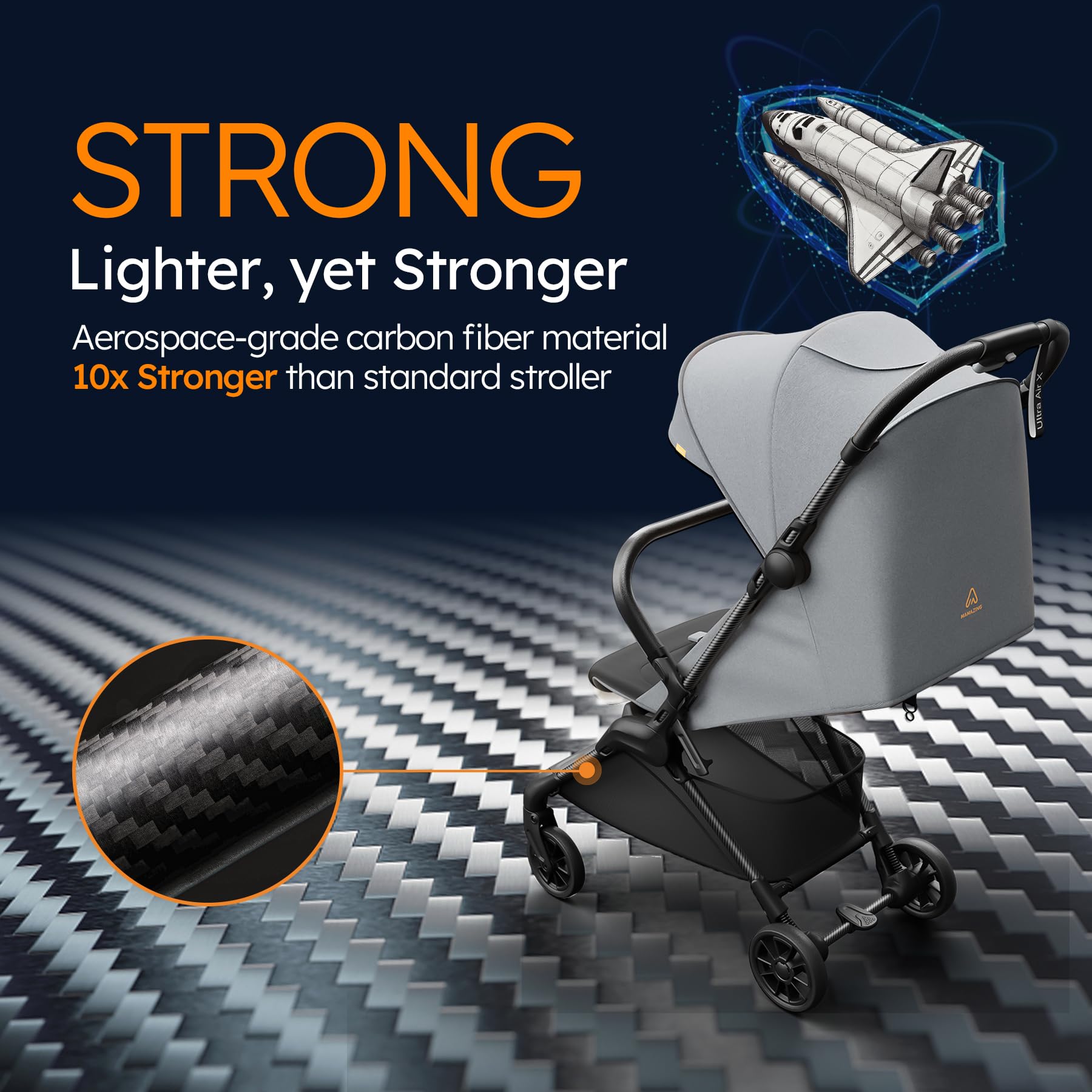Ultra-Lightweight Baby Stroller for Airplane Travel - Compact Foldable Toddler Stroller with Carbon Fiber Frame & UPF 50+ Sun Protection - Only 9.9 lbs Portable Stroller (Grey) - Perfect for Air Travel, City Walks, and Outdoor Adventures