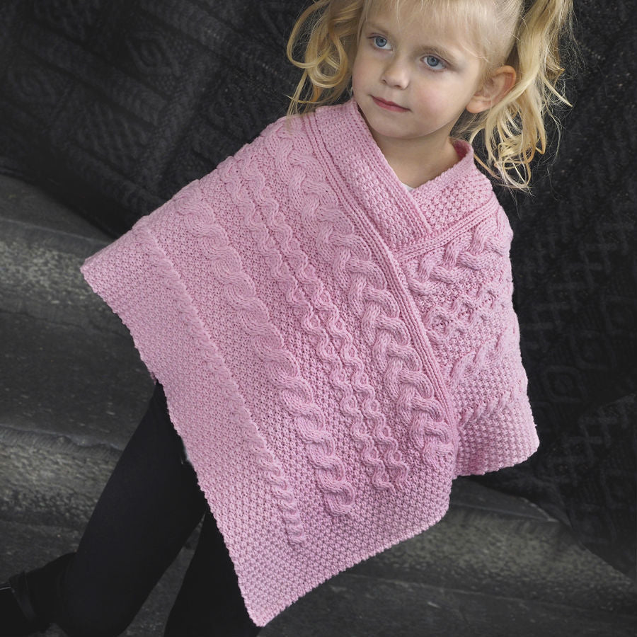 Girl's Aran Sweater Poncho - Irish Knit Wool Cape Cardigan for Kids (3 Colors) | Perfect for Winter, Christmas & Holiday Outfits