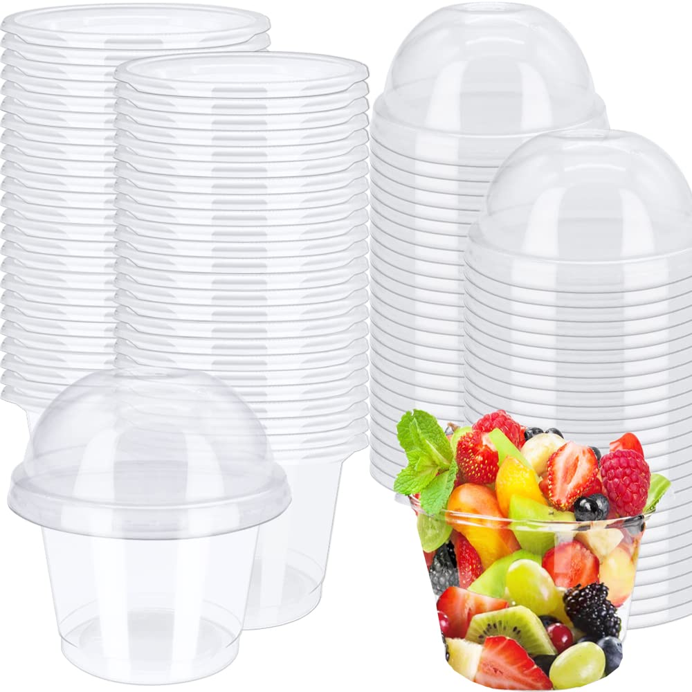 50 Pack 8oz Clear Plastic Cups with Dome Lids - Disposable Ice Cream Containers, Takeout Bowls for Desserts, Salads, Fast Food, Fruits & Drinks - Perfect for Parties, Picnics, Catering and Food Service