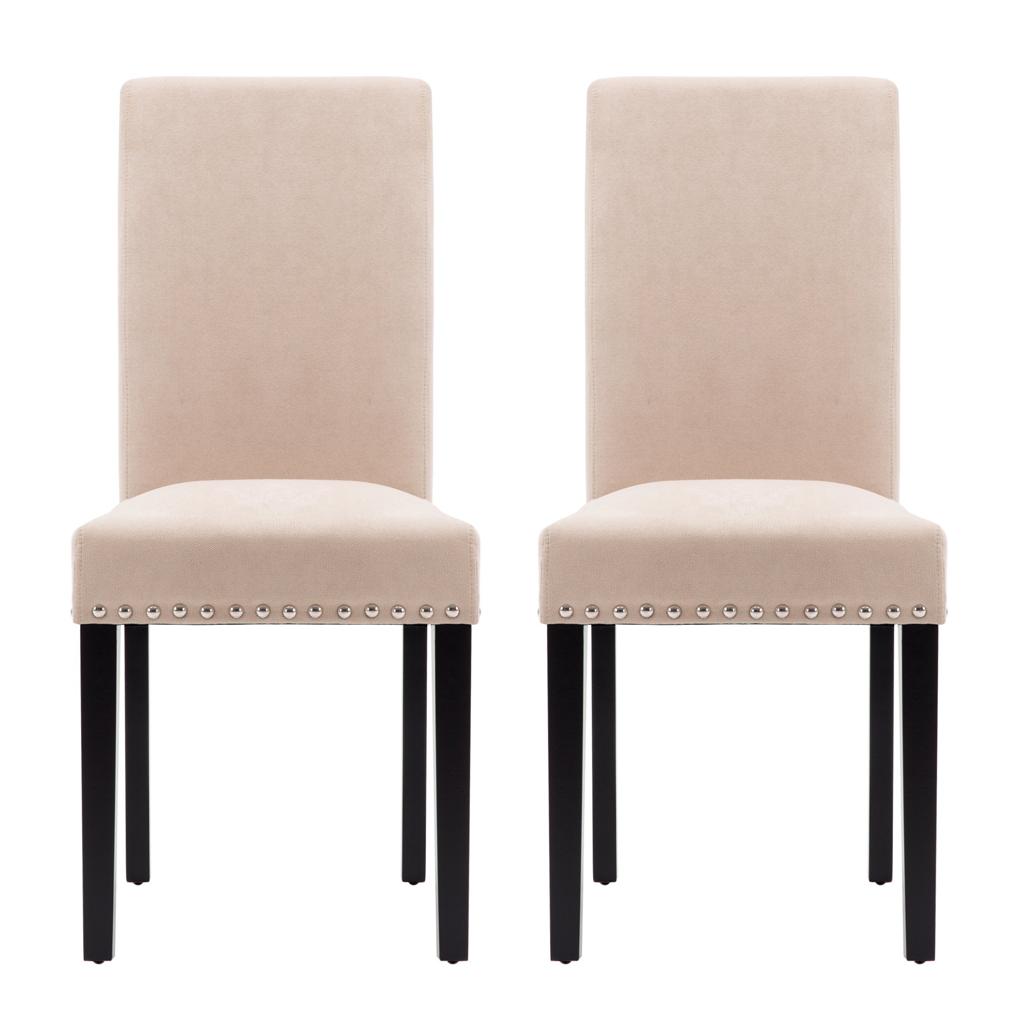 NOBPEINT 4-Piece Upholstered Fabric Dining Chairs Set with Copper Nails - Beige Modern Kitchen Chairs for Dining Room, Restaurant, and Home Decor