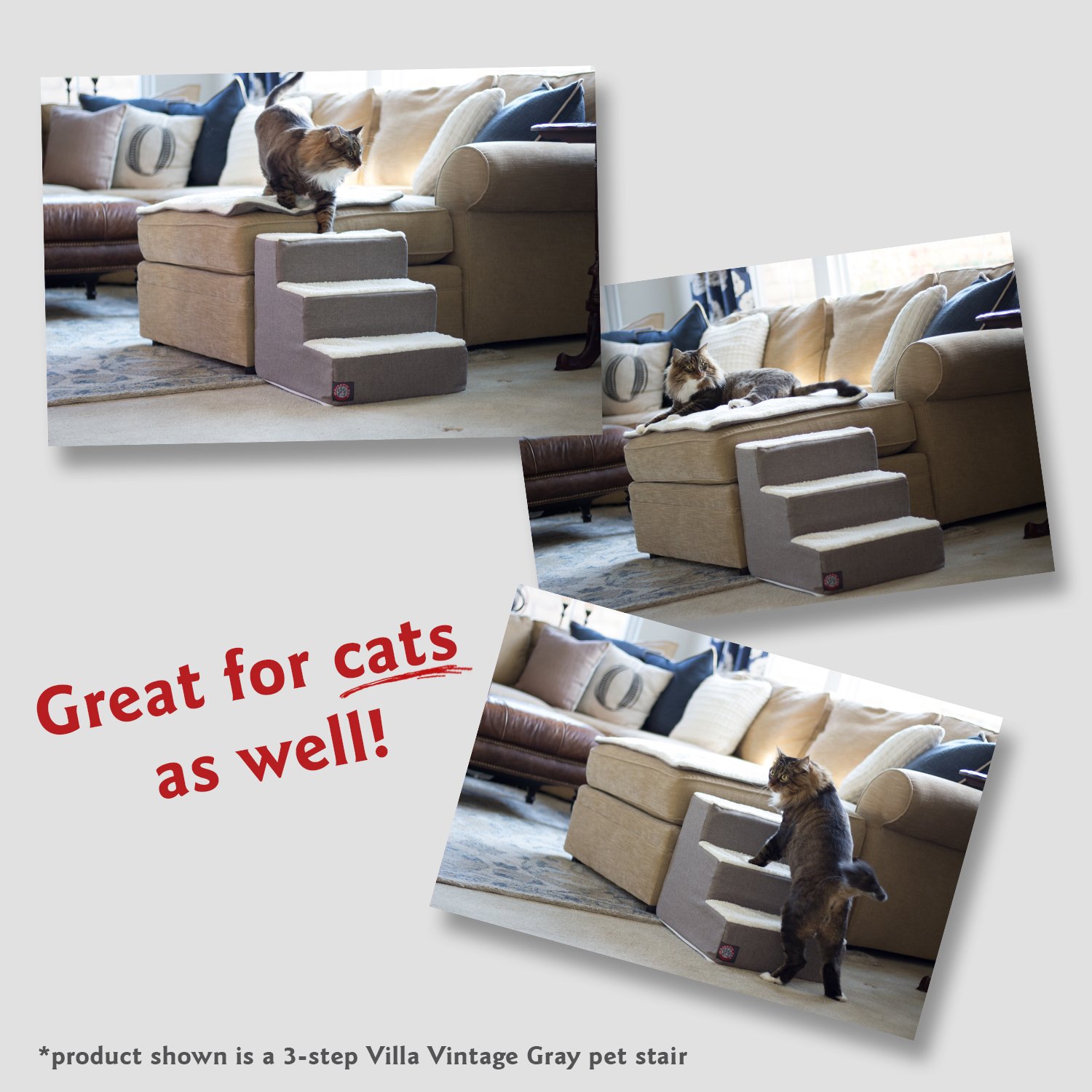 Majestic Pet 3-Step Portable Dog Stairs for Small Dogs - Supports Up to 250 lbs - Machine Washable Cover - Suede Chocolate - Pet Steps for High Beds & Sofas - Perfect for Elderly Pets & Post-Surgery Recovery