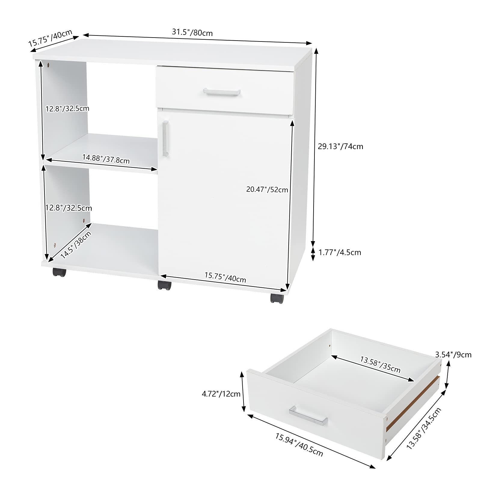 Wooden Mobile Lateral File Cabinet with Adjustable Shelf & Storage - Rolling File Cabinet on Wheels for Home Office, Printer Stand & Document Organization