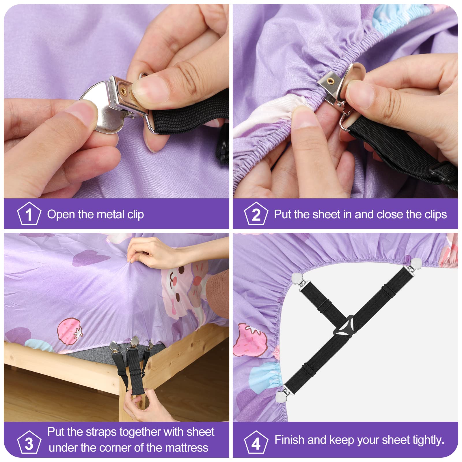 **Bed Sheet Fasteners - 4PCS Triangle Sheet Straps, 3-Way Fitted Mattress Clips for Secure Hold - Perfect for Bedding Sheets, Mattress Covers & Sofa Cushions - Keep Sheets Tight & Wrinkle-Free (Ideal for Home, Hotel, Dorm, RV Use)**