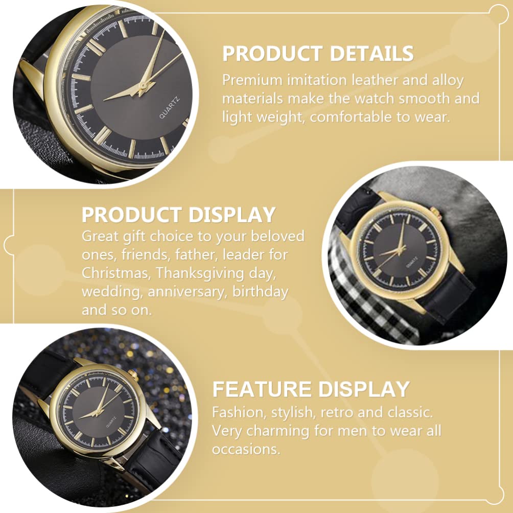 **Men's Black Leather Strap Watch - Stainless Steel Wrist Watch for Men | Casual, Business & Holiday Wear**