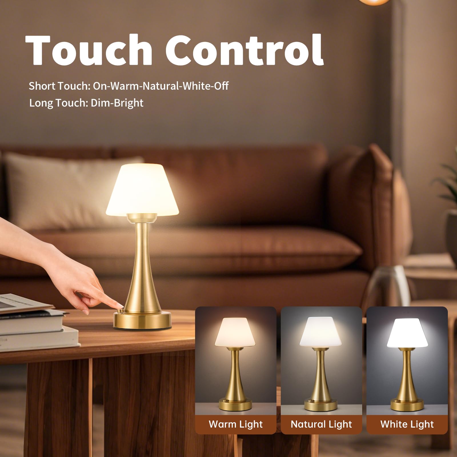 Rechargeable LED Table Lamp - Cordless, Touch Dimmable Desk Light with Stepless Brightness Control | Portable Night Light for Home, Office, Bar, Restaurant, Camping & Outdoor Use