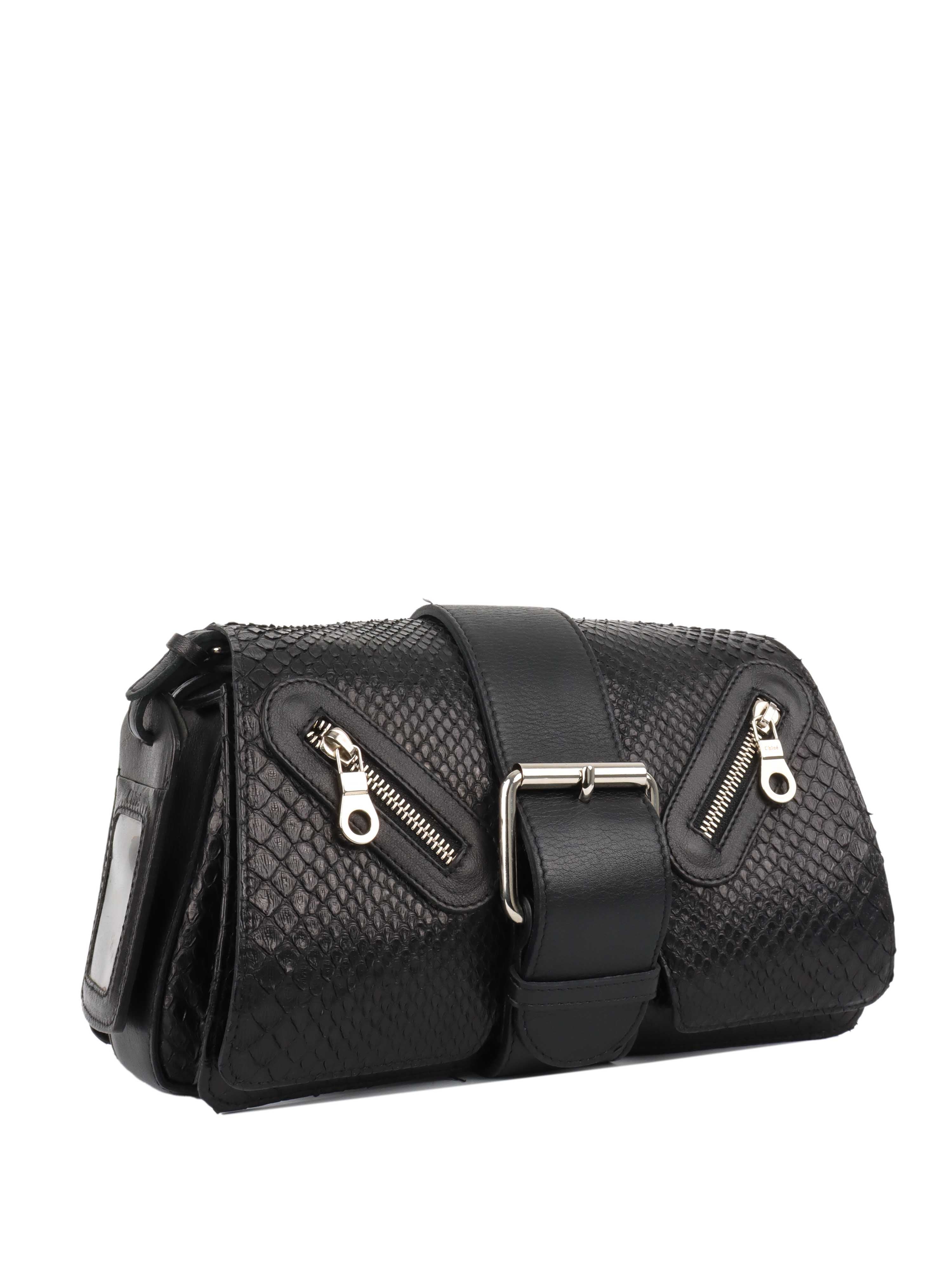 Chloe Black Python Leather Shoulder Bag for Women - Luxury Designer Handbag for Work, Travel & Evening Events
