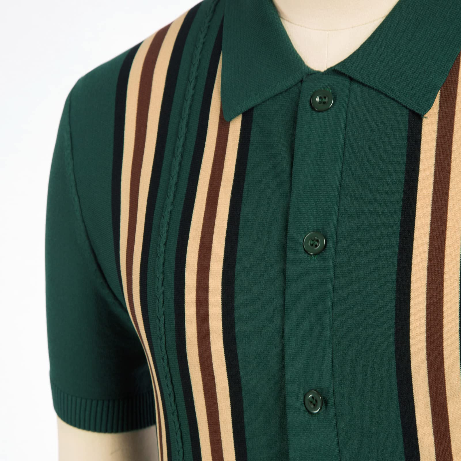 Vintage Striped Men's Polo Shirts - PJ PAUL JONES Button Down Knitted Golf Shirts for Casual Wear & Sports
