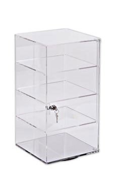 SSWBasics 3-Tier Acrylic Rotating Display Case with Lock & Key - Secure Spinning Tower Cabinet for Retail Stores, Jewelry, Collectibles & Cosmetics - Perfect for Showcasing Merchandise in Boutiques & Museums