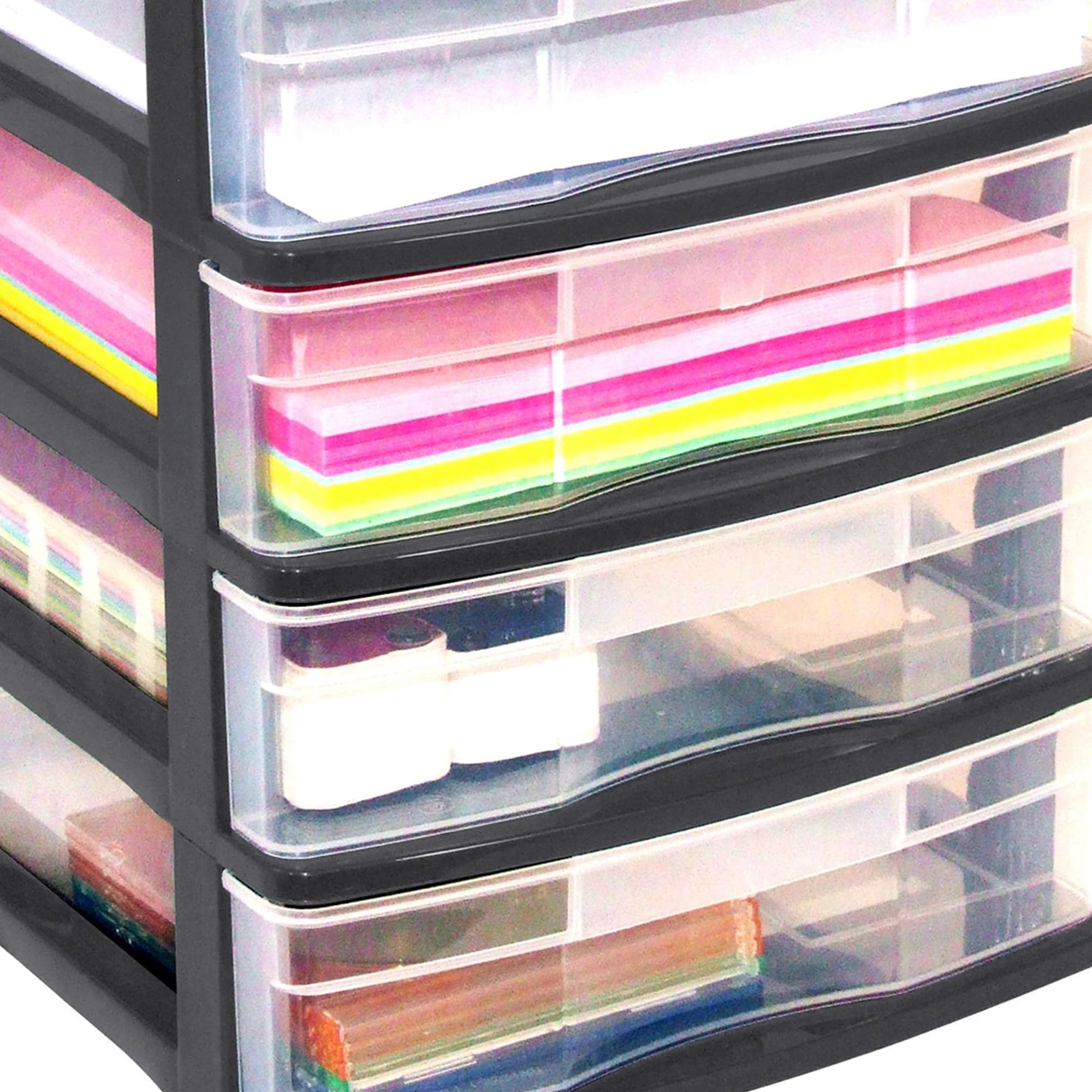 Gracious Living 4-Drawer Desktop Organizer - Black/Clear Storage Box for Office, School & Craft Supplies (4-Pack) | Perfect for Desk Organization, Classroom Storage & Craft Room Accessories