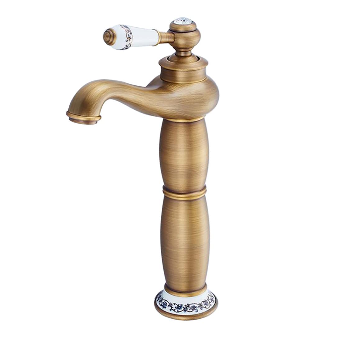 Vintage Antique Brass Bathroom Sink Faucet - Ceramic Blue & White Porcelain Long Neck Mixer Tap with Hot/Cold Water for Kitchen & Basin (Type 2) | Perfect for Farmhouse, Cottage & Retro Style Decor