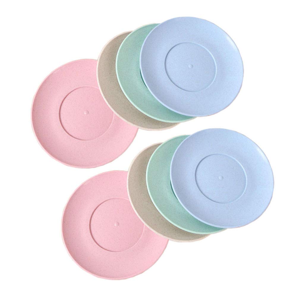 UPKOCH 8-Piece Colorful Biodegradable Plastic Plates Set - Eco-Friendly Wheat Straw Snack Dishes for Parties, Picnics, Restaurants & Hotels - Durable & Cute Tableware for Kids & Adults