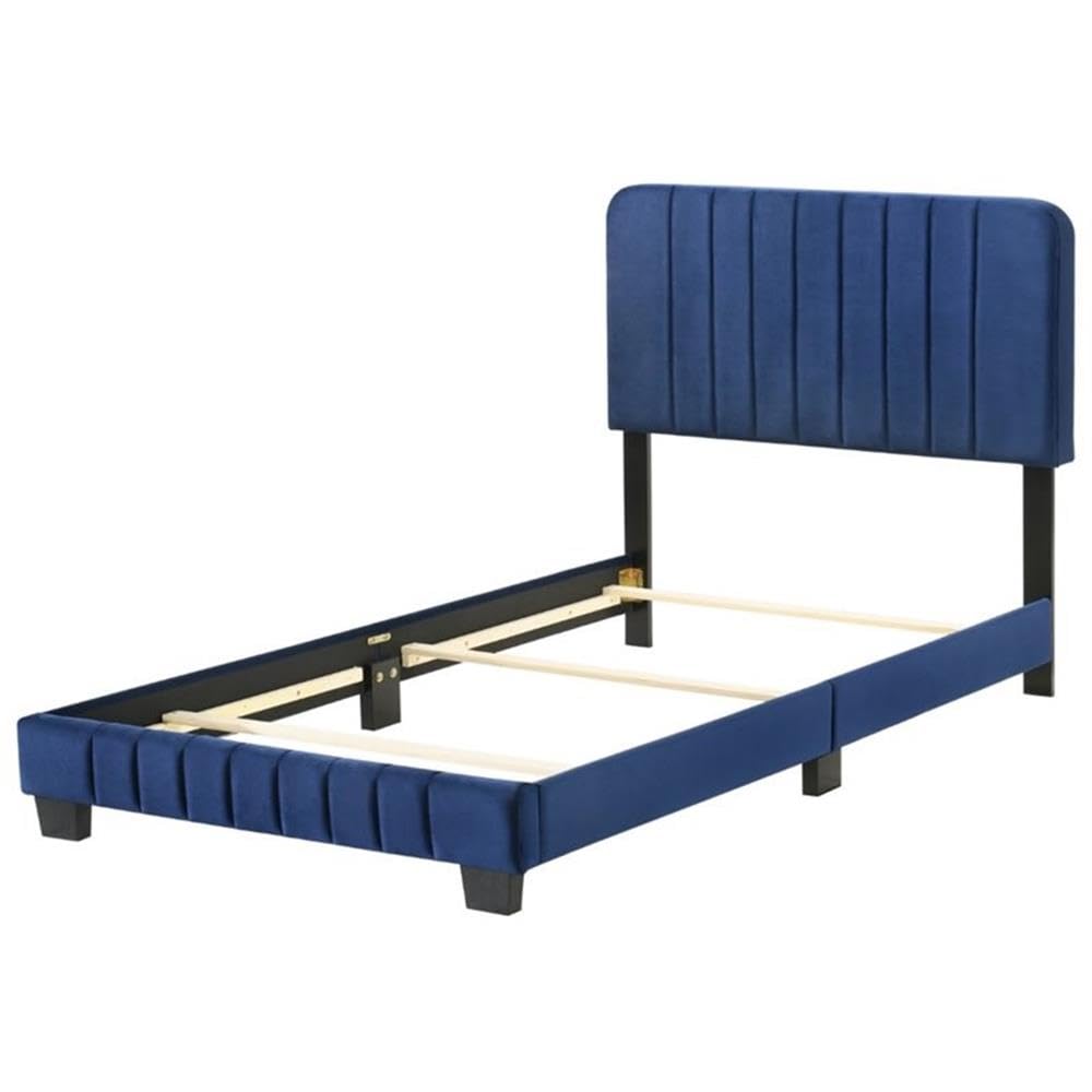 **Glory Furniture Lodi Velvet Upholstered Twin Bed Frame - Navy Blue Velvet Fabric, Modern Kids & Guest Room Bed - Perfect for Small Spaces & Cozy Bedrooms**