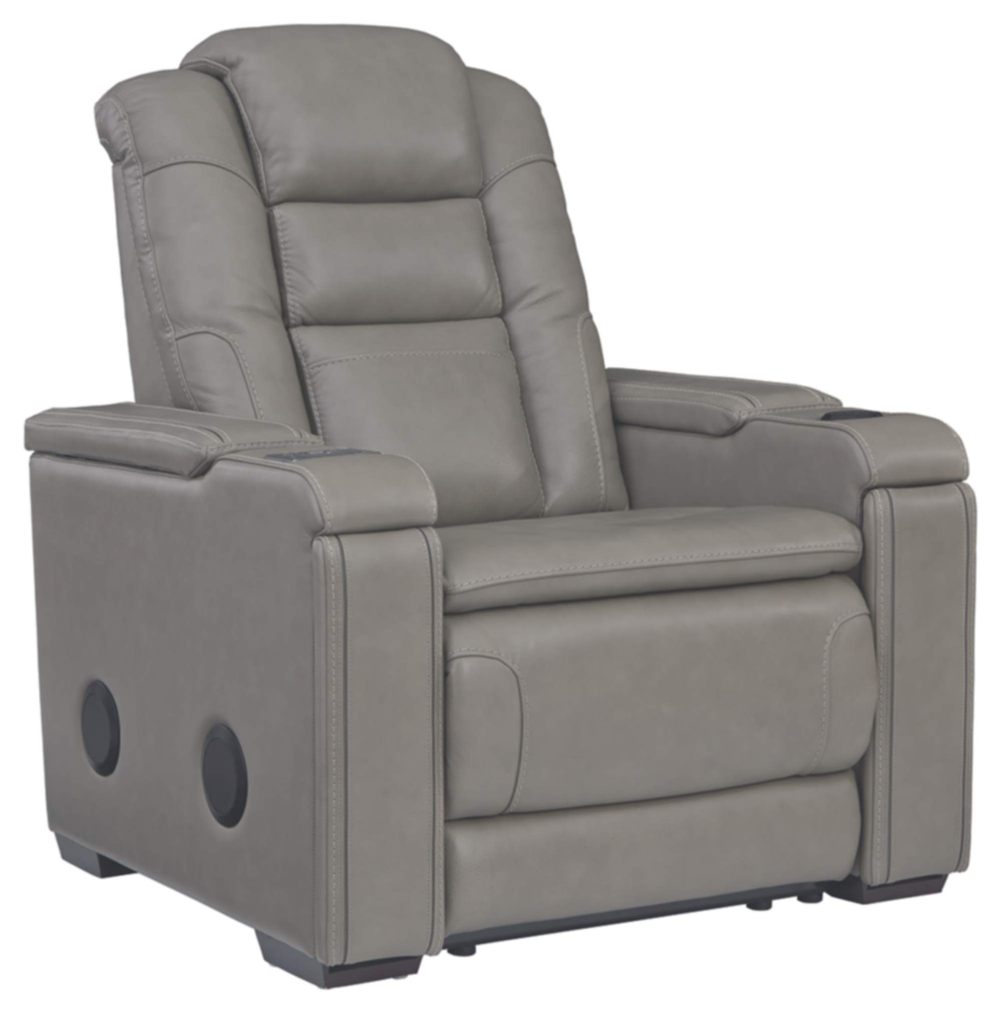 Signature Design by Ashley Boerna Genuine Leather Power Recliner with Adjustable Headrest, Built-in Bluetooth Speakers & Wireless Charger - Modern Gray Living Room Chair for Home Theater & Gaming Setup