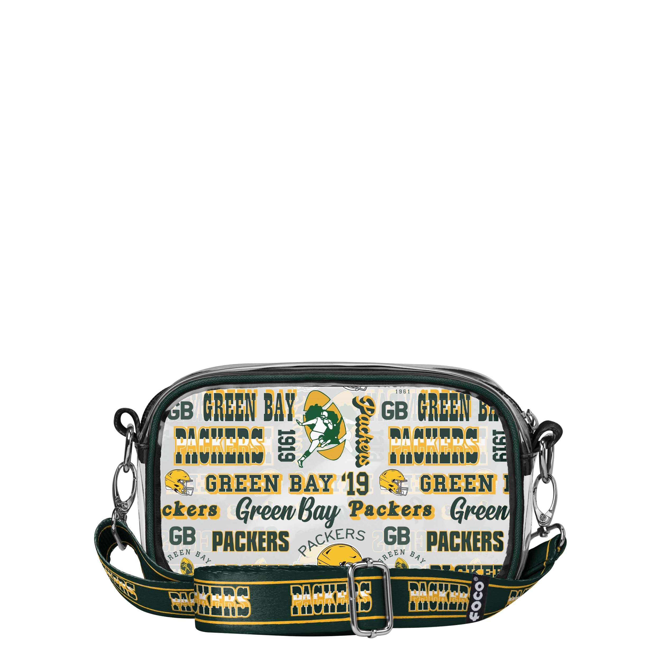 FOCO NFL Team Logo Retro Print Clear Crossbody Bag for Women & Men - Waterproof Stadium Approved Game Day Purse - Perfect for Football Games, Concerts & Travel