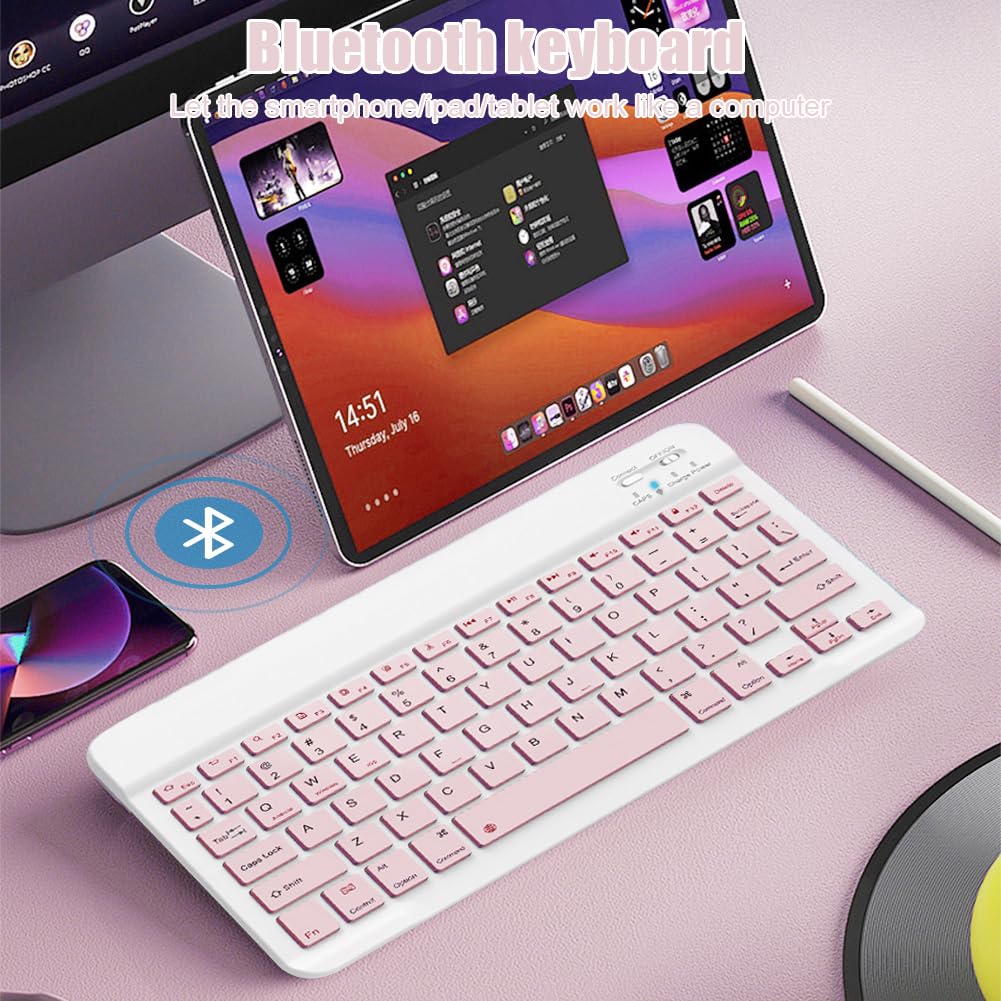 Bluetooth Keyboard for iPad 10th Gen, iPad Pro 13/12/11/10/9/8/7 inch, iPad Air 13/11th Gen, iPad Mini, Samsung & Xiaomi Tablets - Slim Wireless Portable Keyboard with Stand | Perfect for Travel, Office & Home Use
