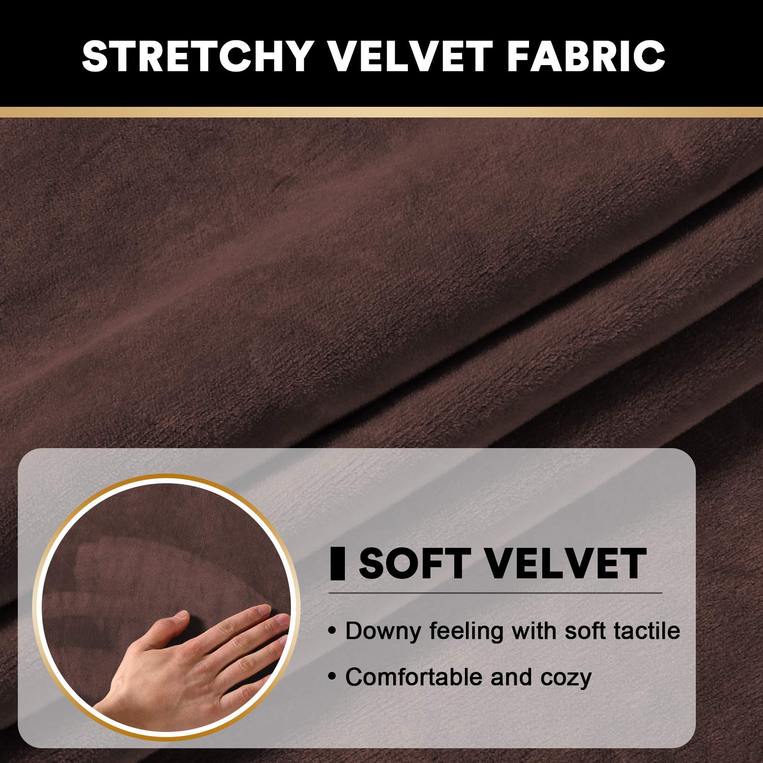 PrinceDeco 2-Piece Velvet Stretch Sofa Cushion Covers - Brown Pet-Friendly Furniture Protectors | Non-Slip, Machine Washable Sofa Slipcovers for Living Room, Bedroom & Home Decor