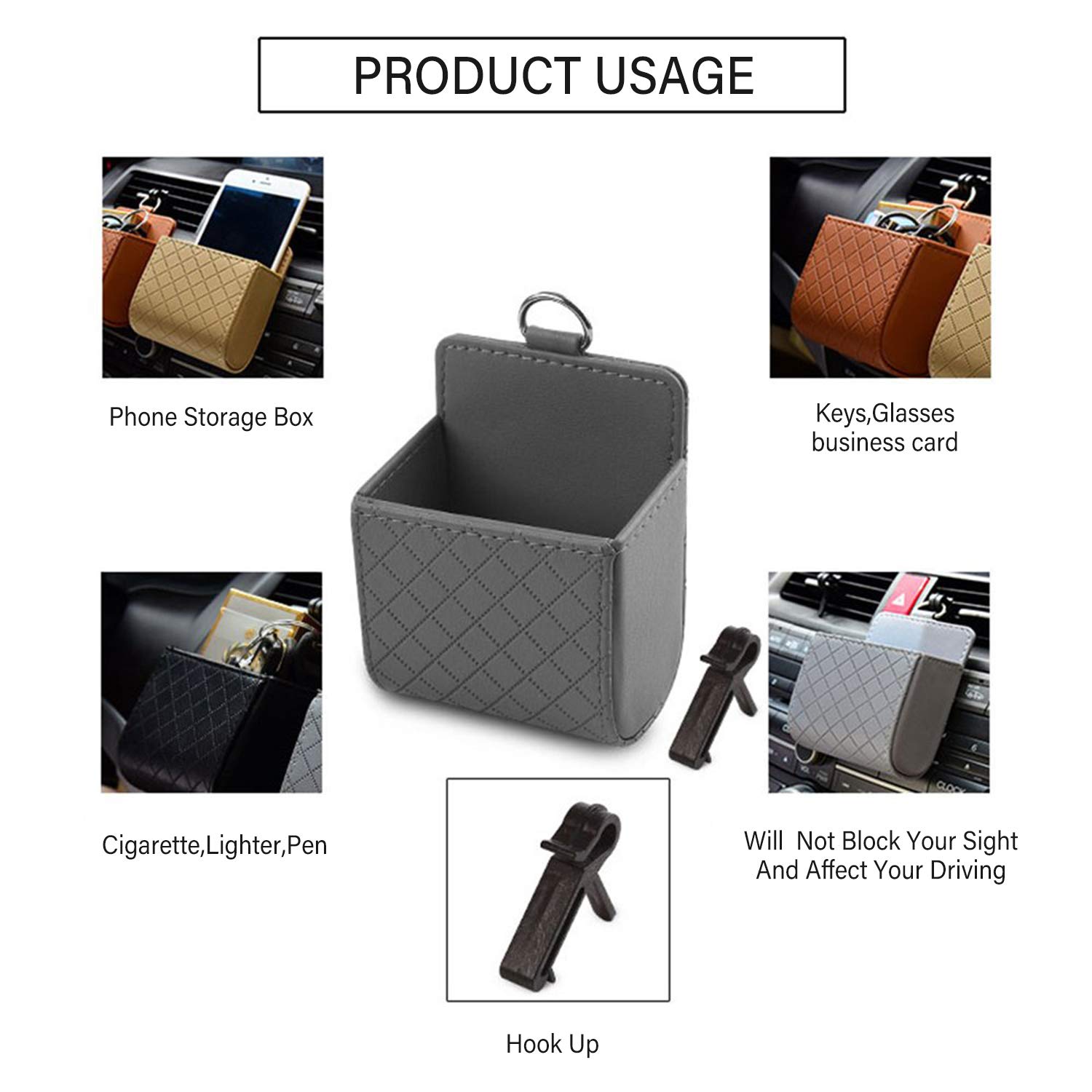 Ergocar Car Air Vent Organizer - Multifunctional Storage Pouch for Phone, Wallet, Pens, Coins & Maps | Gray Car Vent Accessory | Perfect for Road Trips & Daily Commutes