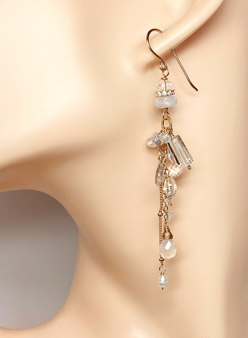 Rose Gold Boho Dangle Earrings with Crystal Quartz & Moonstone - Elegant Bohemian Jewelry for Women, Gift for Her | Perfect for Weddings, Parties & Everyday Wear