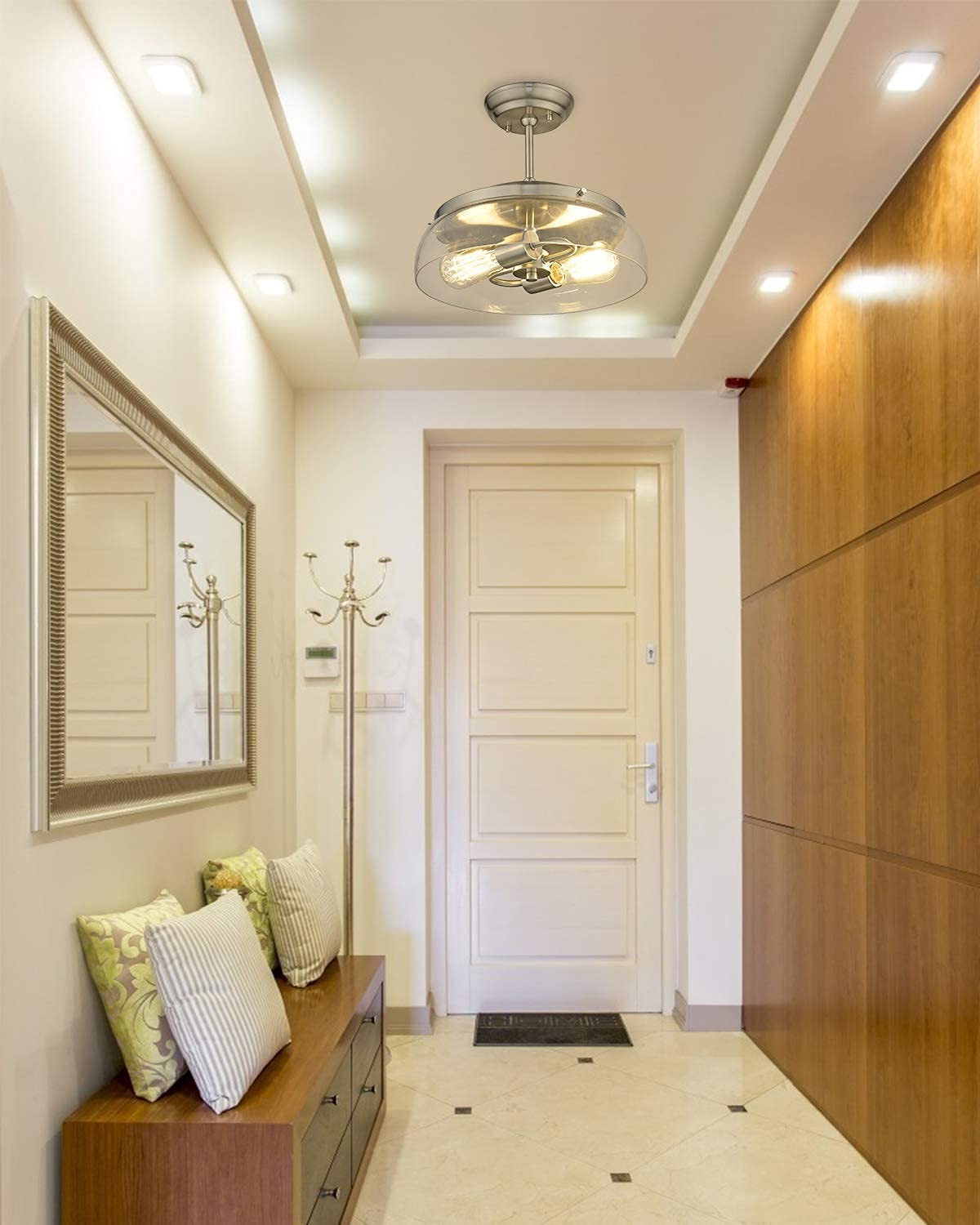 EAPUDUN 3-Light & 2-Light Brushed Nickel Semi Flush Mount Ceiling Light Set with Clear Glass Shade - Farmhouse & Modern Style Lighting for Living Room, Bedroom, Kitchen, Dining Room, Hallway