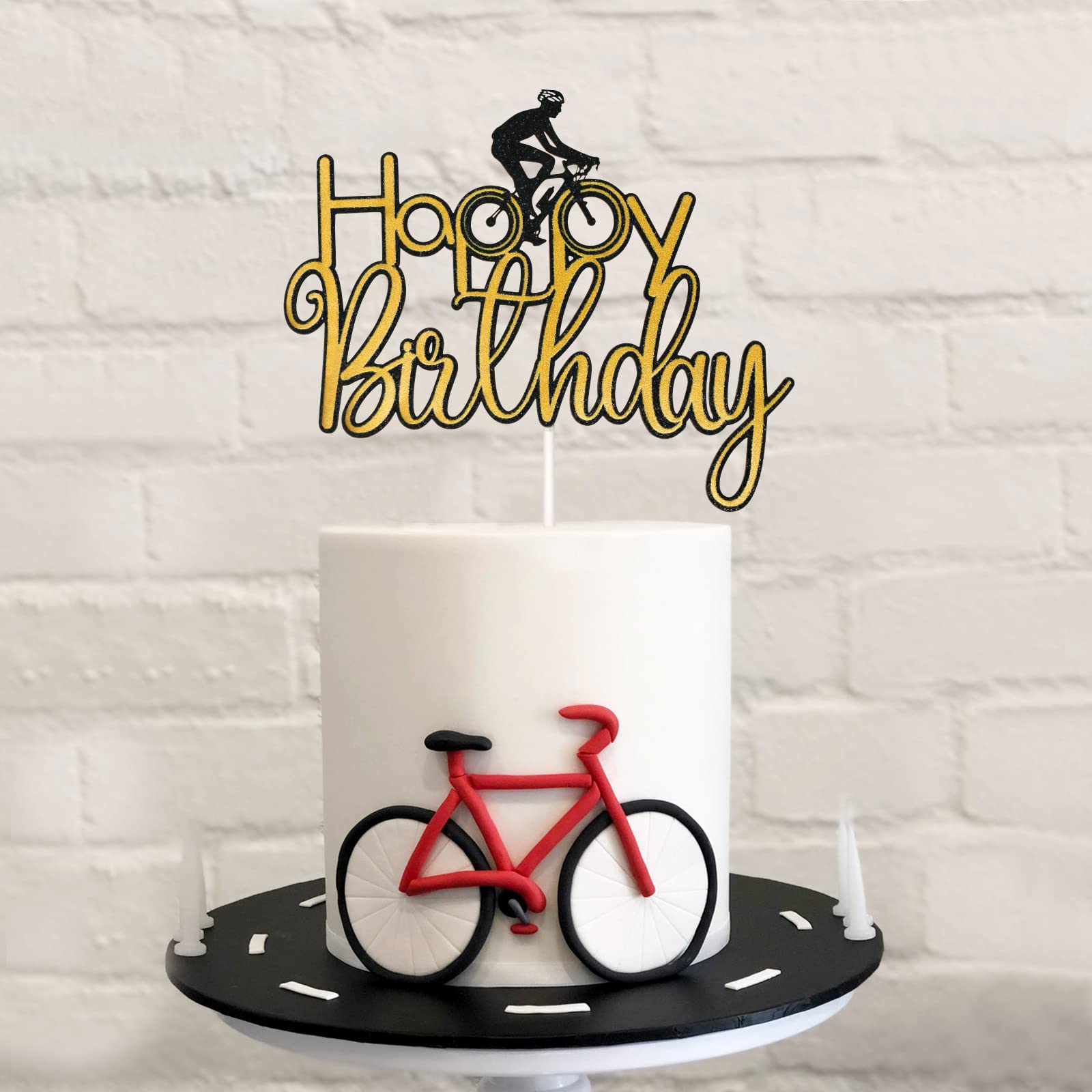 Bicycle Happy Birthday Cake Topper - Bike Theme Party Decorations for BMX Birthday Celebrations | Pre-assembled Decor for Men & Boys | Perfect for Cycling Enthusiast Parties & Bike-Themed Events
