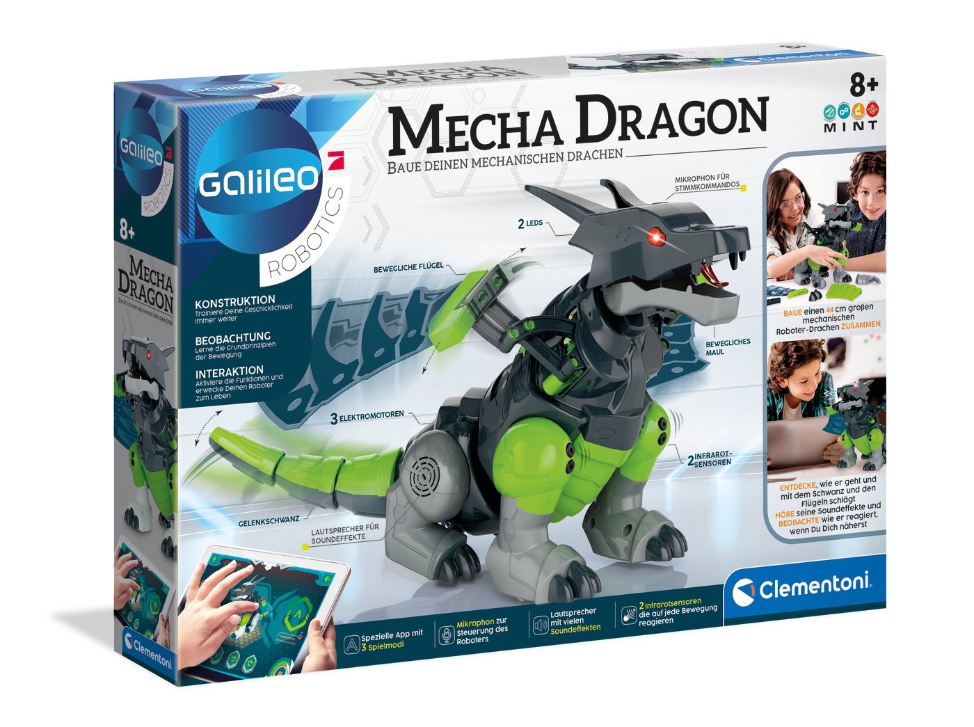 CLEMENTONI Mecha Dragon - STEM Building Toy for Kids, Remote Control Robot Dragon with LED Lights - Perfect for STEM Learning, Creative Play & Birthday Gifts