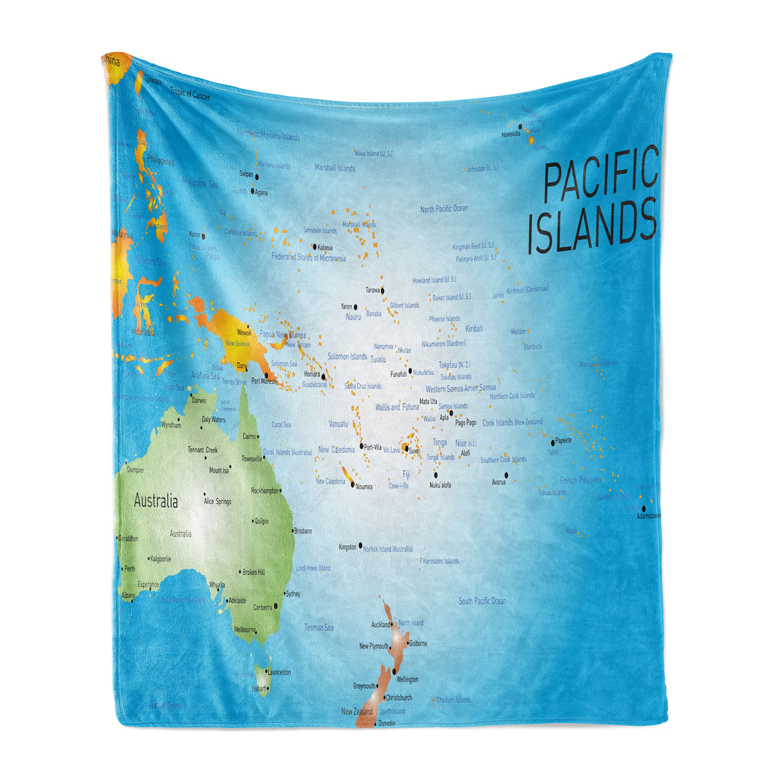 Ambesonne Pacific Islands Map Fleece Throw Blanket - 60