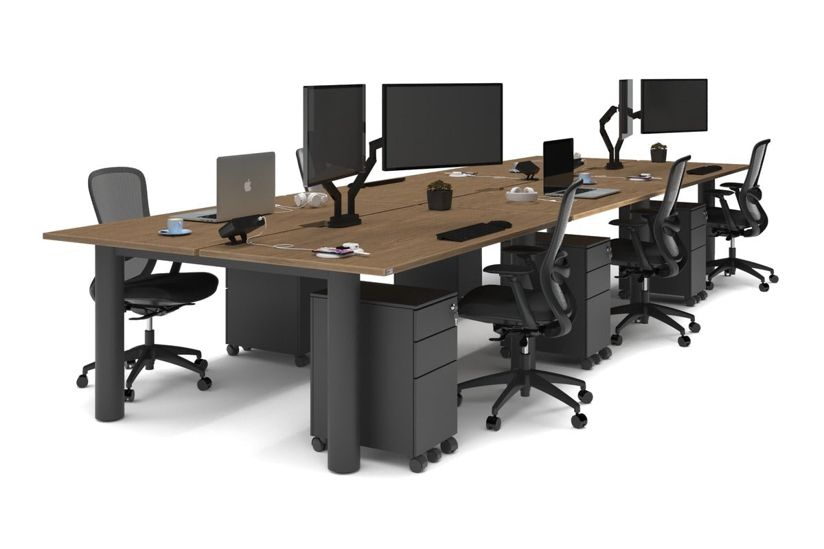 Quadro Cylinder Leg 6-Person Office Workstation Desk - 1600L x 800W with Cable Management Scallop - Perfect for Open Office Layouts & Collaborative Workspaces