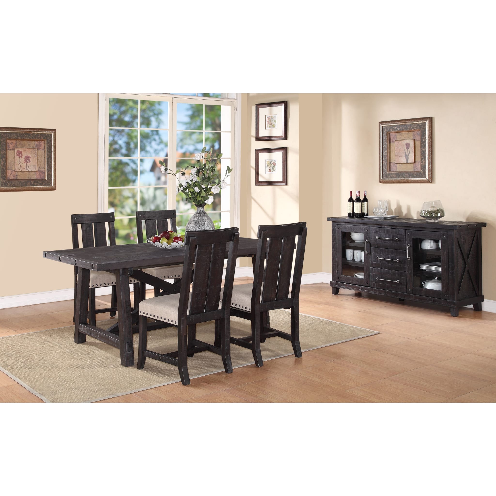 Yosemite Solid Wood Rectangular Extension Dining Table - Expandable Farmhouse Style for Family Gatherings & Dinner Parties